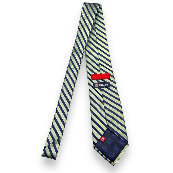 Chaps Mens 100% Silk Dress Tie Hand Made Awning Stripe Pattern‎ 59" 3 3/4" - Picture 3 of 12